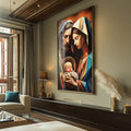 Quadro Decorativo Moderno Família Santa Geométrico - Design Sofisticado para sua Casa - quadros decorativos para sala 1 Tela Vertical, 3 Telas - em ambiente decorado
