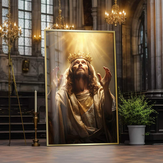 Quadro Decorativo Jesus Abençoando - Obra de Arte para Transformar Seu Espaço com Serenidade - quadros decorativos para sala 1 Tela Vertical, 3 Telas - em ambiente decorado