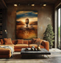 Quadro Decorativo Leão e Jesus - Sofisticação e Inspiração para Sua Decoração - quadros decorativos para sala 1 Tela Vertical, 3 Telas - em ambiente decorado
