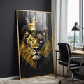 Quadro Decorativo Leão Estilizado: Arte Sofisticada para sua Casa - quadros decorativos para sala 1 Tela Vertical, 3 Telas - em ambiente decorado