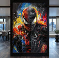 Quadro Decorativo Aranha e Veneno - Duelo Moderno para sua Decoração - quadros decorativos para sala 1 Tela Vertical, 3 Telas - em ambiente decorado