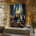 Quadro Decorativo Touro Financeiro - Arte Moderna para Inspiração e Sofisticação - quadros decorativos para sala 1 Tela Vertical, 3 Telas - em ambiente decorado