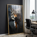 Quadro Decorativo Lobo Empresário - Sofisticação e Estilo para Sua Casa - quadros decorativos para sala 1 Tela Vertical, 3 Telas - em ambiente decorado