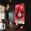 Quadro Decorativo Mulher com Flores - quadros decorativos para sala 1 Tela Vertical, 3 Telas - em ambiente decorado
