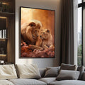 Quadro Decorativo Casal de Leões - Arte Sofisticada para sua Casa - quadros decorativos para sala 1 Tela Vertical, 3 Telas - em ambiente decorado