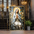 Quadro Decorativo Nossa Senhora de Fátima - quadros decorativos para sala 1 Tela Vertical, 3 Telas - em ambiente decorado
