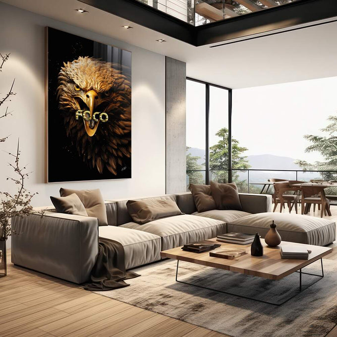 Quadro Decorativo Águia Foco - Elegância e Durabilidade para Sua Casa - quadros decorativos para sala 1 Tela Vertical, 3 Telas - em living room premium