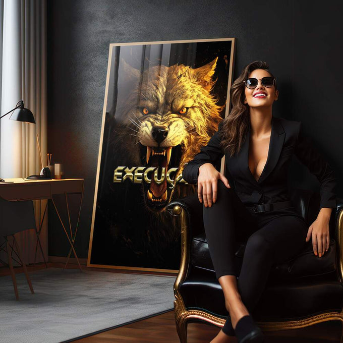 Quadro Decorativo Moderna Arte Lobo Execução - Estilo e Sofisticação - quadros decorativos para sala 1 Tela Vertical, 3 Telas - em living room premium