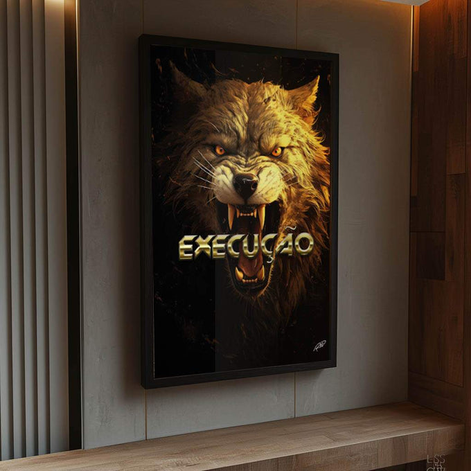 Quadro Decorativo Moderna Arte Lobo Execução - Estilo e Sofisticação - quadros decorativos para sala 1 Tela Vertical, 3 Telas - em ambiente decorado