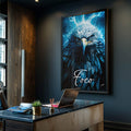 Quadro Decorativo Águia Foco Azul - Sofisticação e Estilo para Seu Ambiente - quadros decorativos para sala 1 Tela Vertical, 3 Telas - em ambiente decorado
