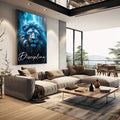 Quadro Decorativo Leão Disciplina Azul - Arte Inspiradora para Sua Decoração - quadros decorativos para sala 1 Tela Vertical, 3 Telas - em living room premium