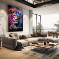 Quadro Decorativo Leão Disciplina - quadros decorativos para sala 1 Tela Vertical, 3 Telas - em living room premium