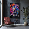 Quadro Decorativo Leão Disciplina - quadros decorativos para sala 1 Tela Vertical, 3 Telas - em ambiente decorado