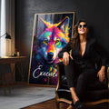 Quadro Decorativo Lobo Colorido - Arte para Transformar Seu Espaço - quadros decorativos para sala 1 Tela Vertical, 3 Telas - em quarto contemporaneo