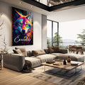 Quadro Decorativo Lobo Colorido - Arte para Transformar Seu Espaço - quadros decorativos para sala 1 Tela Vertical, 3 Telas - em living room premium