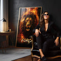Quadro Decorativo Leão Força Fogo - Exuberância e Estilo para Sua Parede - quadros decorativos para sala 1 Tela Vertical, 3 Telas - em quarto contemporaneo