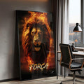 Quadro Decorativo Leão Força Fogo - Exuberância e Estilo para Sua Parede - quadros decorativos para sala 1 Tela Vertical, 3 Telas - em ambiente decorado