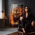 Quadro Decorativo Tigre Poder Fogo - Elegância e Impacto Visual para Seu Lar - quadros decorativos para sala 1 Tela Vertical, 3 Telas - em quarto contemporaneo