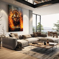 Quadro Decorativo Tigre Poder Fogo - Elegância e Impacto Visual para Seu Lar - quadros decorativos para sala 1 Tela Vertical, 3 Telas - em living room premium