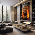 Quadro Decorativo Tigre Poder Fogo - Elegância e Impacto Visual para Seu Lar - quadros decorativos 1 Tela Vertical, 3 Telas - em sala moderna