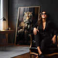Quadro Decorativo Tigre Executivo - Arte Sofisticada para Ambientes Elegantes - quadros decorativos para sala 1 Tela Vertical, 3 Telas - em quarto contemporaneo