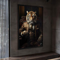 Quadro Decorativo Tigre Executivo - Arte Sofisticada para Ambientes Elegantes - quadros decorativos para sala 1 Tela Vertical, 3 Telas - em ambiente decorado