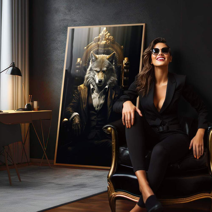 Quadro Decorativo Lobo Executivo - Elegância e Sofisticação para sua Decoração - quadros decorativos para sala 1 Tela Vertical, 3 Telas - em quarto contemporaneo