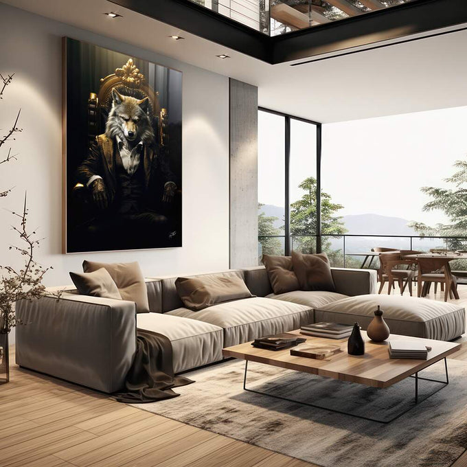 Quadro Decorativo Lobo Executivo - Elegância e Sofisticação para sua Decoração - quadros decorativos para sala 1 Tela Vertical, 3 Telas - em living room premium