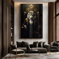 Quadro Decorativo Lobo Executivo - Elegância e Sofisticação para sua Decoração - quadros decorativos para sala 1 Tela Vertical, 3 Telas - em ambiente decorado