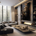 Quadro Decorativo Leão Executivo - Sofisticação e Estilo para Seu Ambiente - quadros decorativos 1 Tela Vertical, 3 Telas - em sala moderna