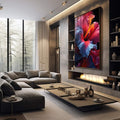 Quadro Decorativo Flor de Hibisco - Elegância Natural para Sua Parede - quadros decorativos 1 Tela Vertical, 3 Telas - em sala moderna