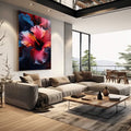 Quadro Decorativo Floral Hibisco - Elegância em Tecido Canvas - quadros decorativos 1 Tela Vertical, 3 Telas - em escritorio elegante