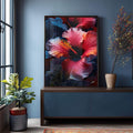 Quadro Decorativo Floral Hibisco - Elegância em Tecido Canvas - quadros decorativos para sala 1 Tela Vertical, 3 Telas - em ambiente decorado