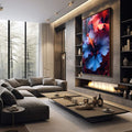 Quadro Decorativo Floral Hibisco 3 - Elegância em Tecido Canvas - quadros decorativos 1 Tela Vertical, 3 Telas - em sala moderna