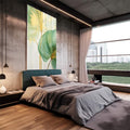 Quadro Decorativo Folhagem Dourada e Verde - Elegância Natural para Sua Decoração - quadros decorativos 1 Tela Vertical, 3 Telas - em escritorio elegante