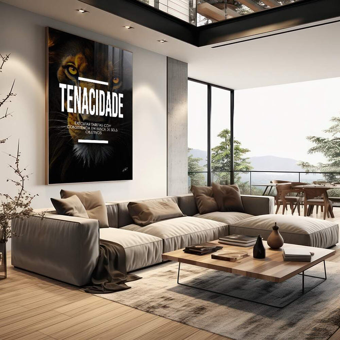 Quadro Decorativo Motivacional Tenacidade - Inspire Seus Dias com Arte - quadros decorativos para sala 1 Tela Vertical, 3 Telas - em living room premium