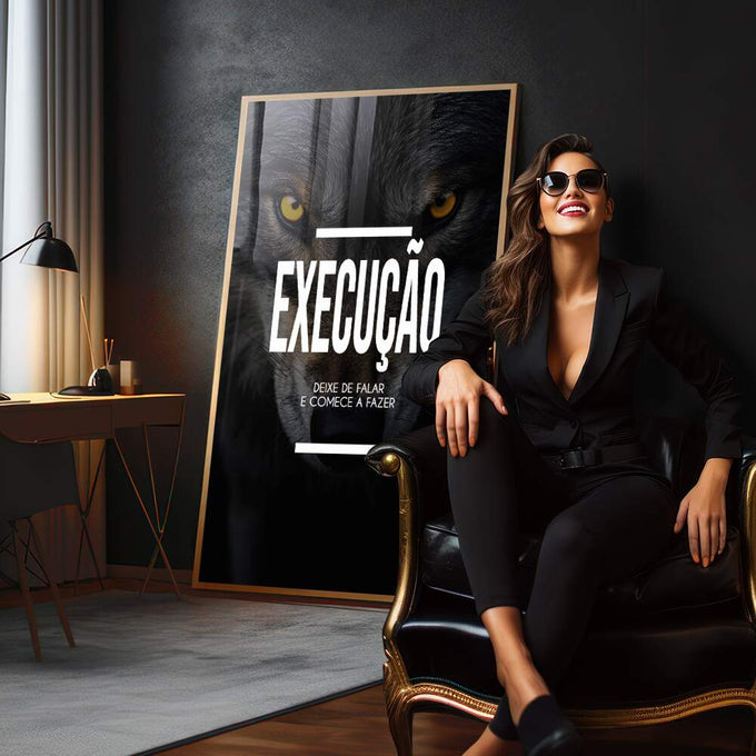 Quadro Decorativo Motivacional \'Execução\' - Estilo Moderno para Sua Casa - quadros decorativos para sala 1 Tela Vertical, 3 Telas - em quarto contemporaneo