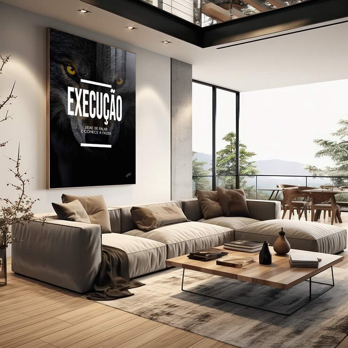 Quadro Decorativo Motivacional \'Execução\' - Estilo Moderno para Sua Casa - quadros decorativos para sala 1 Tela Vertical, 3 Telas - em living room premium