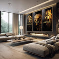 Quadro Decorativo Disciplina, Execução e Foco - Inspiração e Estilo para Sua Decoração - quadros decorativos para sala 1 Tela Vertical, 3 Telas - em quarto contemporaneo