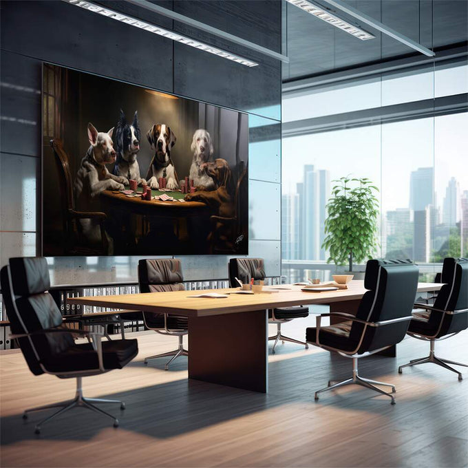 Quadro Decorativo Cachorros Jogando Poker  Arte Divertida e Elegante para Sua Decoração - quadros decorativos para sala 1 Tela, 1 Tela Horizontal - em quarto contemporaneo