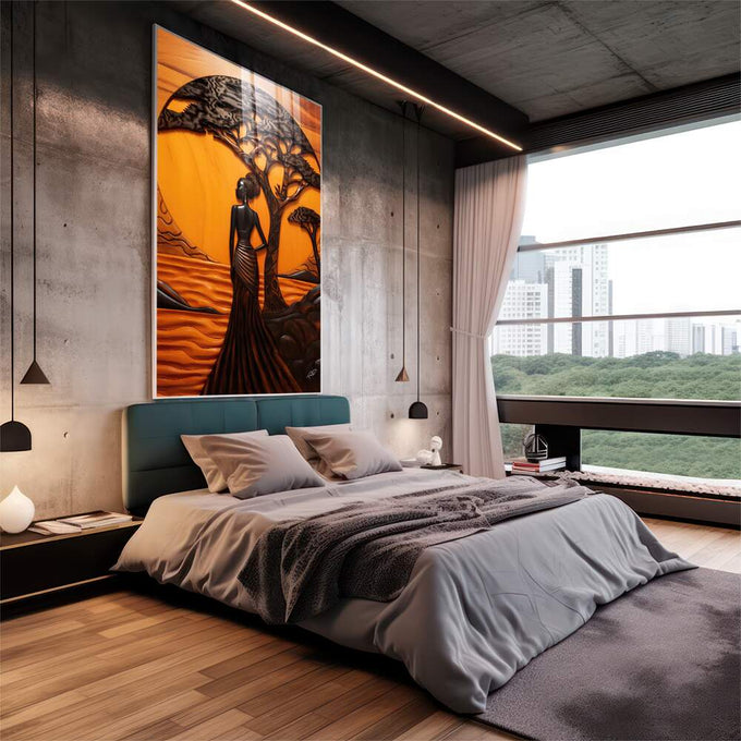 Quadro Decorativo Afro Força e Tradição - quadros decorativos para sala 1 Tela Vertical, 3 Telas - em quarto contemporaneo