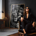 Quadro Decorativo Elegante Leão com Menino - Arte em Canvas Premium - quadros decorativos para sala 1 Tela Vertical, 3 Telas - em quarto contemporaneo