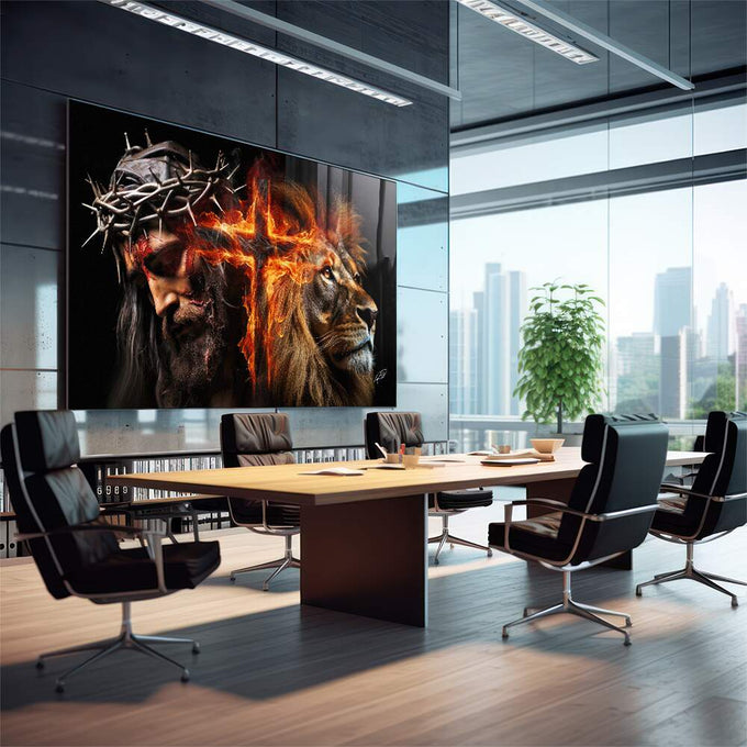 Quadro Decorativo Família de Judá: Cruz em Chamas - Arte com Significado e Estilo - quadros decorativos para sala 1 Tela, 1 Tela Horizontal - em quarto contemporaneo