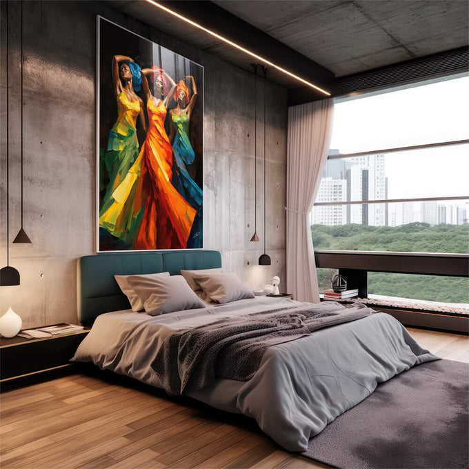 Quadro Decorativo Afro Contemporâneo Beleza em Cores - quadros decorativos para sala 1 Tela Vertical, 3 Telas - em quarto contemporaneo