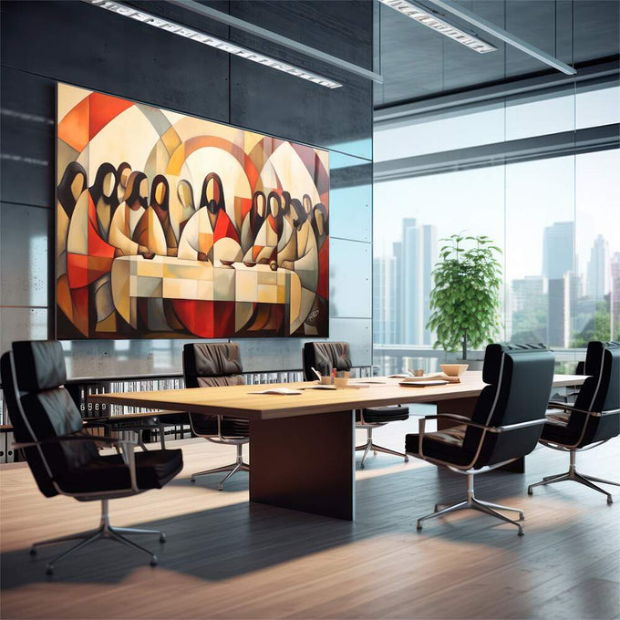 Quadro Decorativo Santa Ceia 3 - Arte em Canvas para Ambientes Sofisticados - quadros decorativos para sala 1 Tela, 1 Tela Horizontal - em quarto contemporaneo