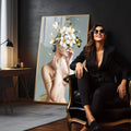 Quadro Decorativo Mulher com Cabeça de Flores - Elegância e Sofisticação para Seu Ambiente - quadros decorativos para sala 1 Tela Vertical, 3 Telas - em quarto contemporaneo