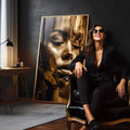 Quadro Decorativo Elegante Golden Face 2 - Arte Moderna para Sua Casa - quadros decorativos para sala 1 Tela Vertical, 3 Telas - em quarto contemporaneo