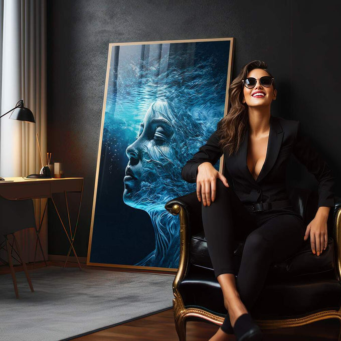 Quadro Decorativo Girl Water - Elegância e Sofisticação para sua Decoração - quadros decorativos para sala 1 Tela Vertical, 3 Telas - em quarto contemporaneo