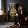 Quadro Decorativo Medalha de São Bento - Elegância e Tradição em Tecido Canvas - quadros decorativos para sala 1 Tela Vertical, 3 Telas - em quarto contemporaneo