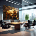 Quadro Decorativo Touro de Wall Street Dourado - Elegância e Prosperidade para Sua Decoração - quadros decorativos para sala 1 Tela, 1 Tela Horizontal - em quarto contemporaneo